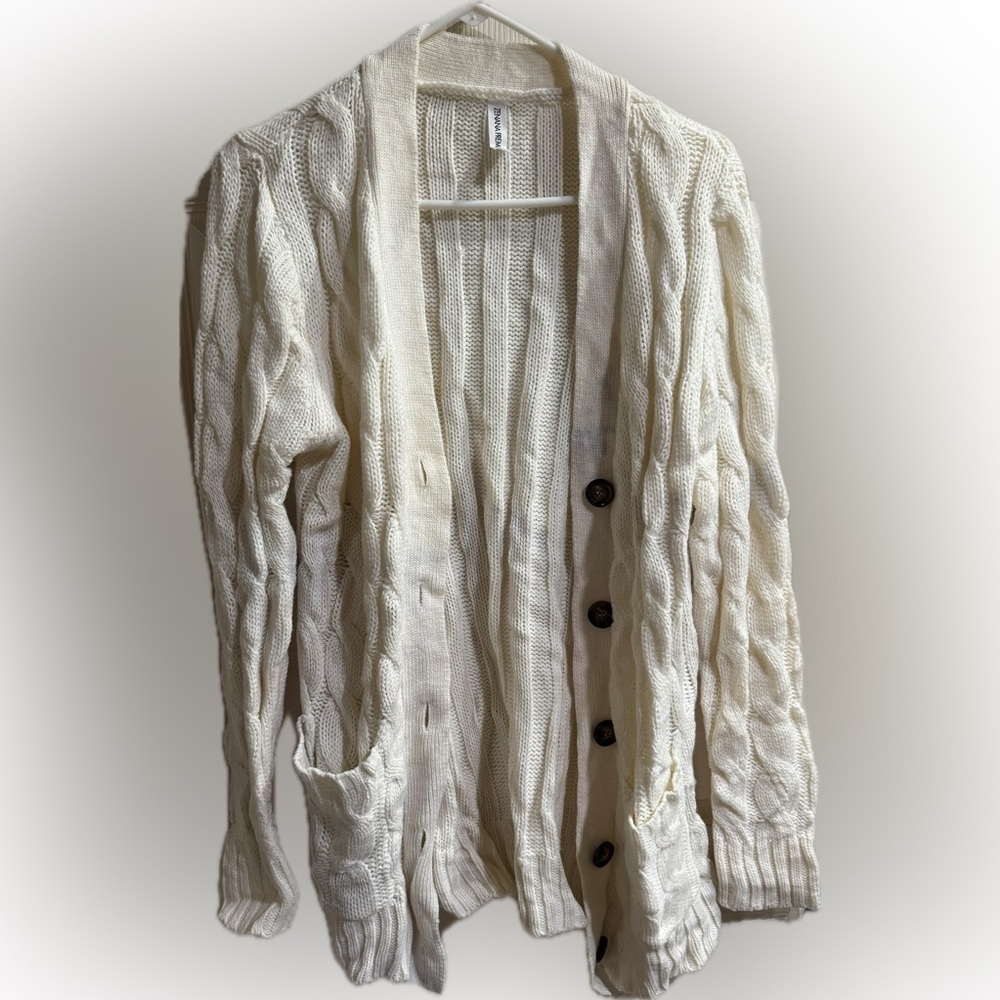 Zenana Outfitters Cream Cable Knit Cardigan